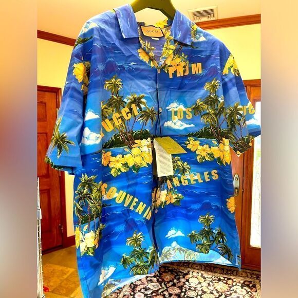 Men’s Gucci palm tree, print bowling shirt size size 56 made in Italy - Picture 1 of 8